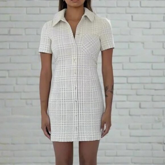 Rumored Women's Beige Glen Plaid Notting Hill Wool Mini Dress Size‎ 4 - Picture 1 of 8